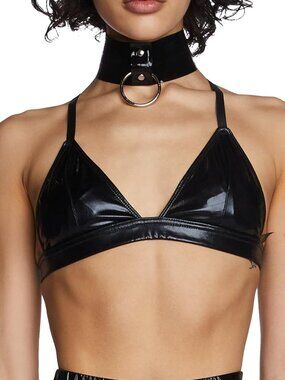 Dolls Kill Club Exx Black Vegan Leather Triangle Bra Top XXL